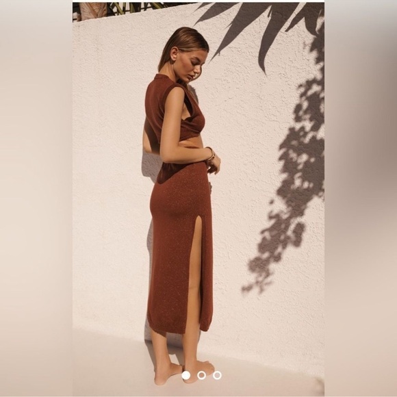 Anthropologie Brown Metallic Knit Skirt High Slits NWT SZ M - Picture 1 of 7